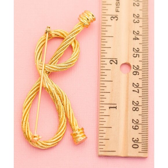 Vintage Ribbon Rope Brooch | Gold Tone Ribbon | Gold Rope Brooch | H8 - Picture 2 of 2